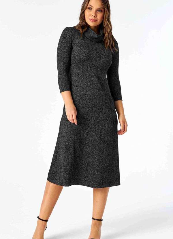 Pks - Vestido Midi Malha Jacquard Cheron Preto