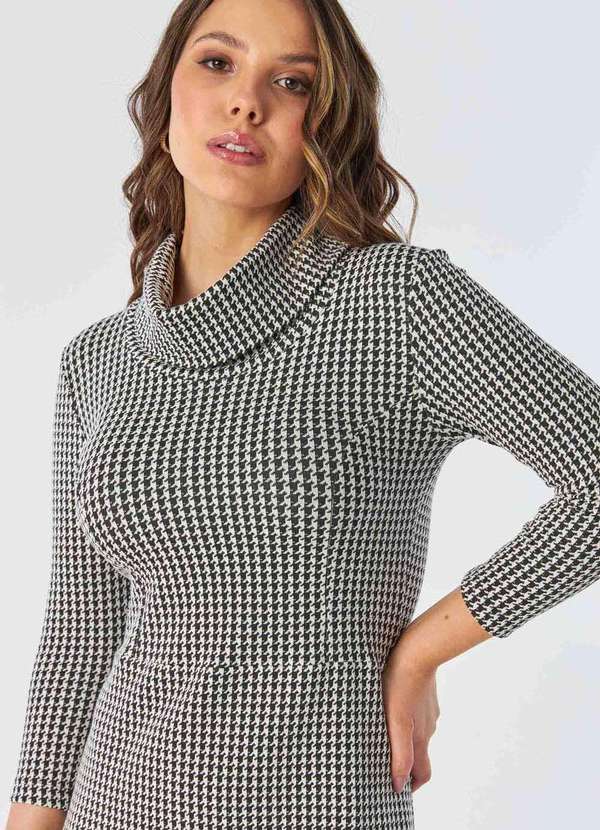 Pks - Vestido Midi Malha Jacquard Pied de Poule Branco 2