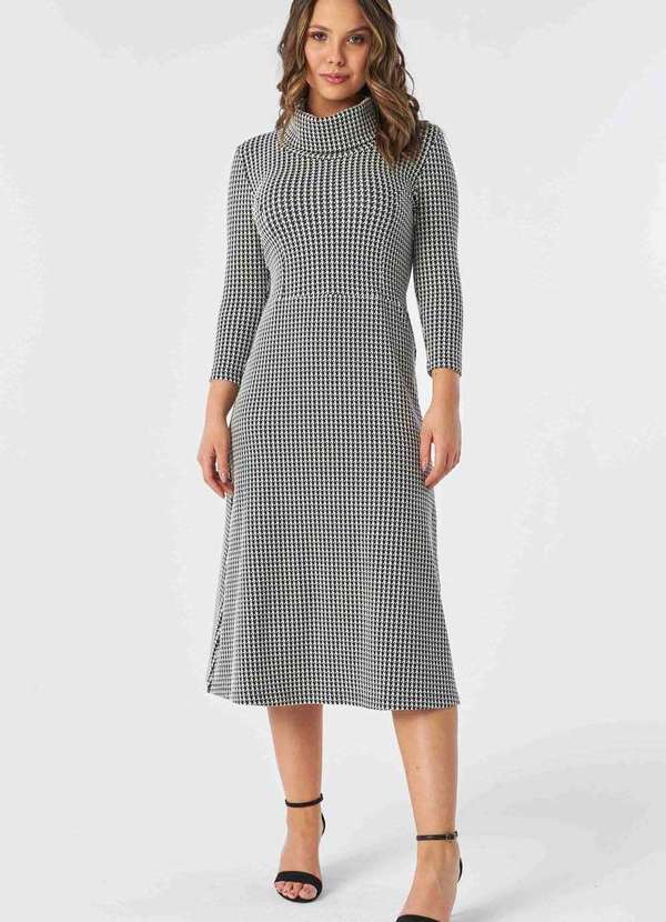 Pks - Vestido Midi Malha Jacquard Pied de Poule Branco 3