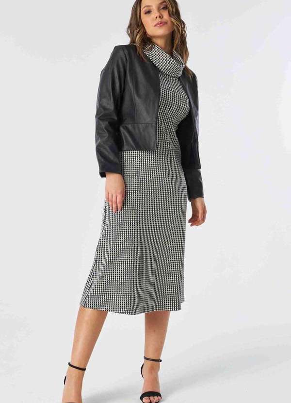 Pks - Vestido Midi Malha Jacquard Pied de Poule Branco 4