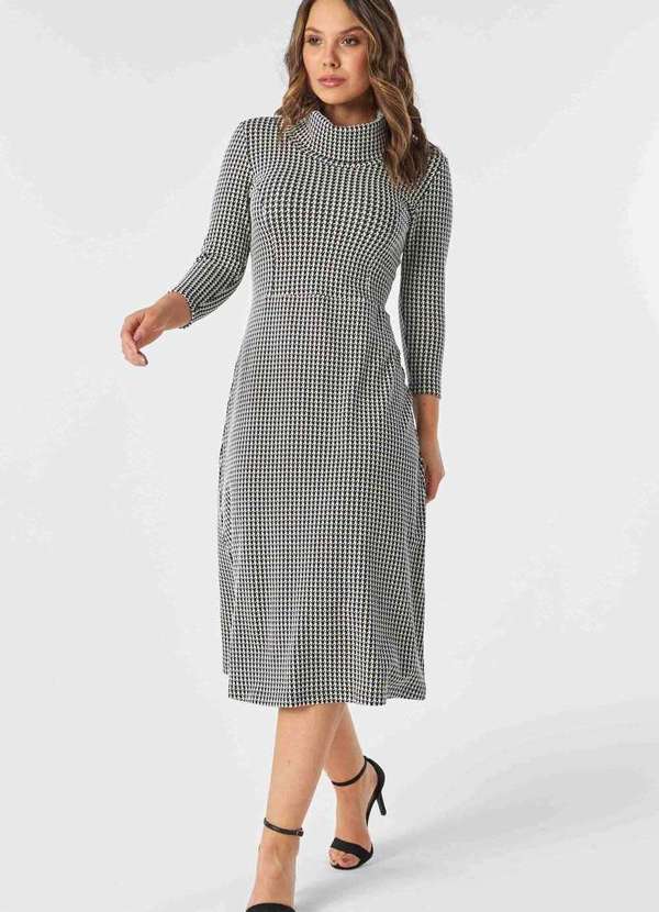 Pks - Vestido Midi Malha Jacquard Pied de Poule Branco 5