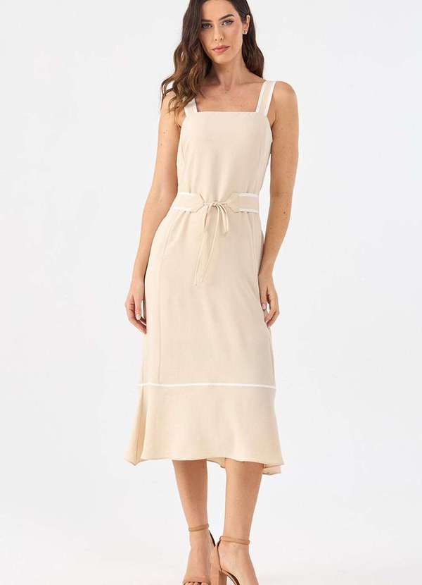 Pks - Vestido Midi Pks Bicolor Bege