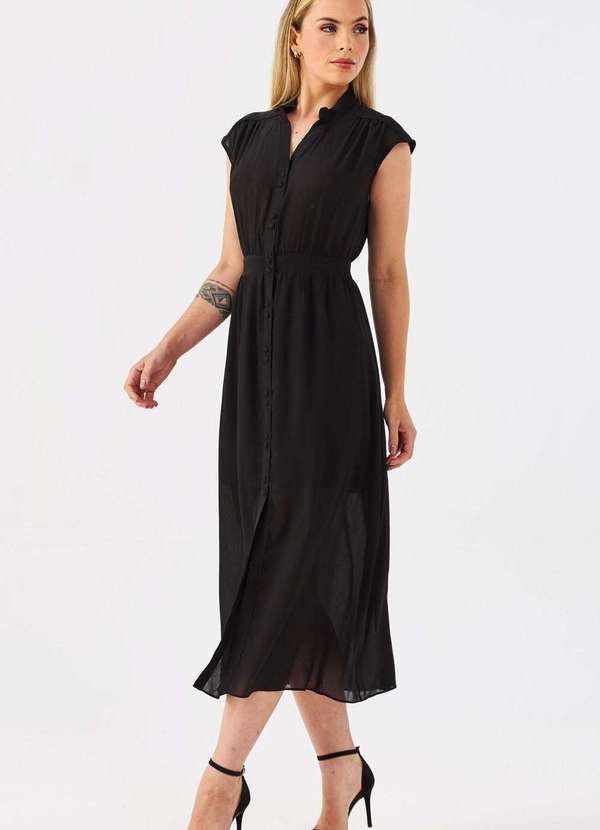 Pks - Vestido Midi Pks Chemise Preto