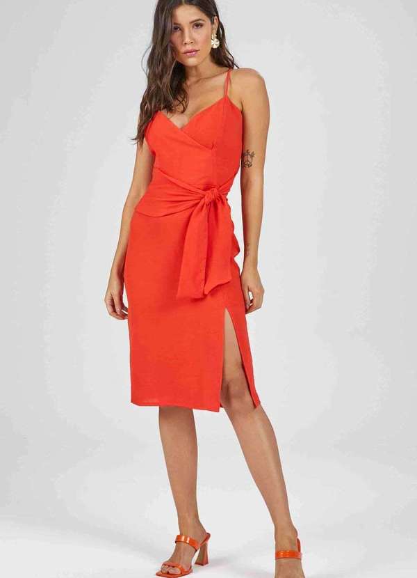 Pks - Vestido Midi Pks com Amarracao Laranja