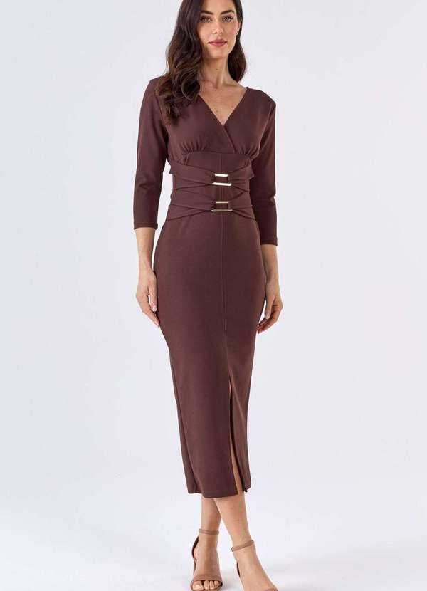 Pks - Vestido Midi Pks com Argolas Marrom 4