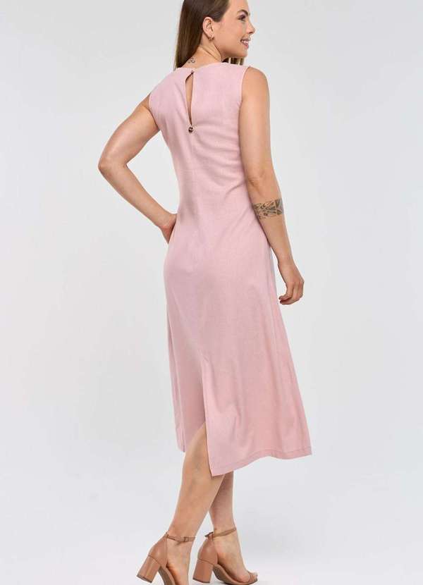 Pks - Vestido Midi Pks com Bolsos Linho Rosa 2