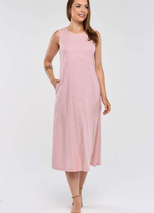 Pks - Vestido Midi Pks com Bolsos Linho Rosa 4