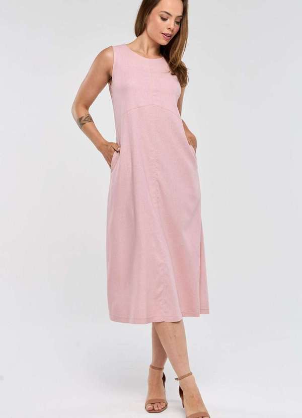 Pks - Vestido Midi Pks com Bolsos Linho Rosa 5