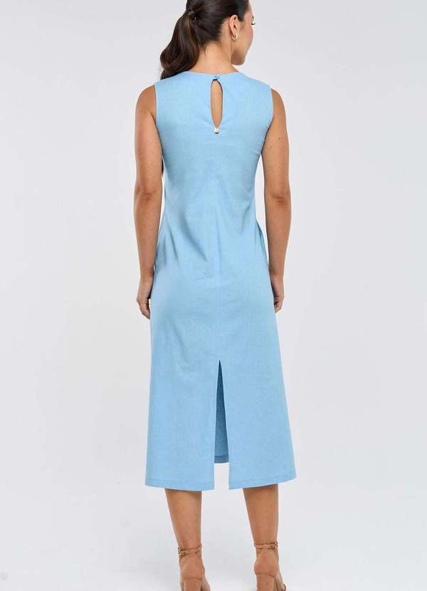 Pks - Vestido Midi Pks com Bolsos Linho Azul 2