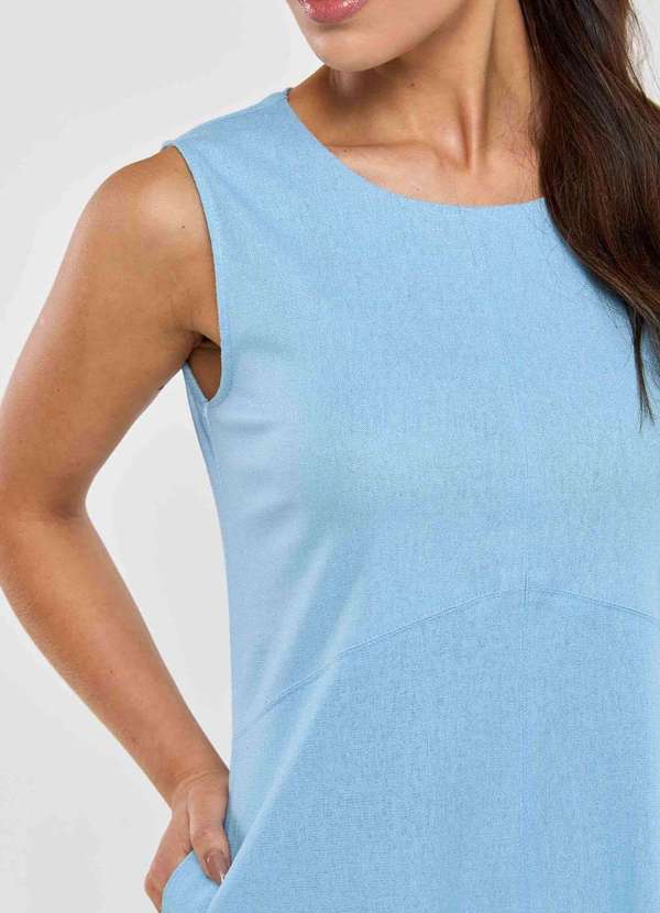 Pks - Vestido Midi Pks com Bolsos Linho Azul 3
