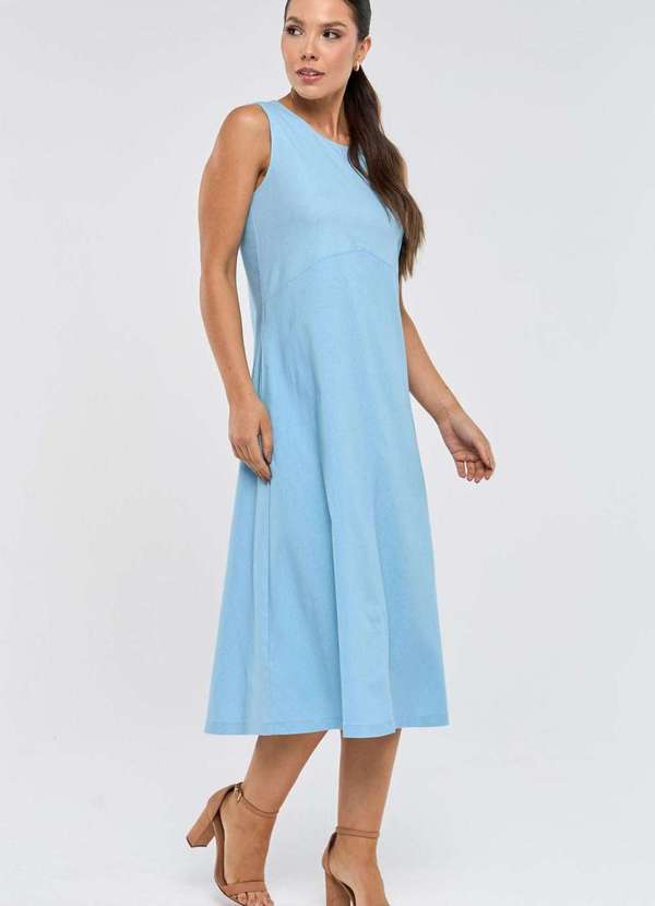 Pks - Vestido Midi Pks com Bolsos Linho Azul 4