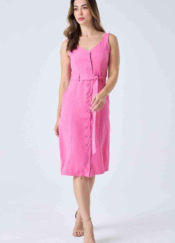 Pks - Vestido Midi Pks com Botoes Rosa