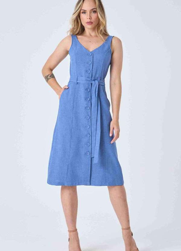 Pks - Vestido Midi Pks com Botoes Azul