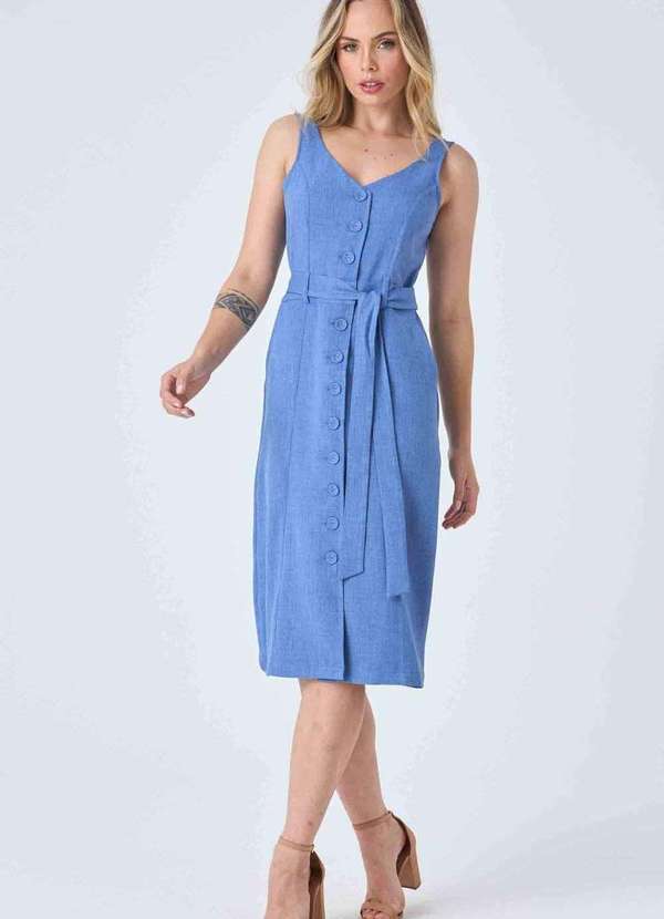 Pks - Vestido Midi Pks com Botoes Azul 3