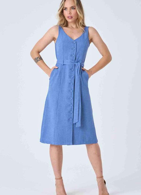Pks - Vestido Midi Pks com Botoes Azul 5