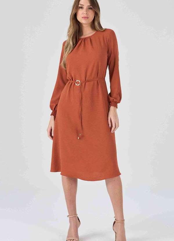 Pks - Vestido Midi Pks com Cinto Marrom