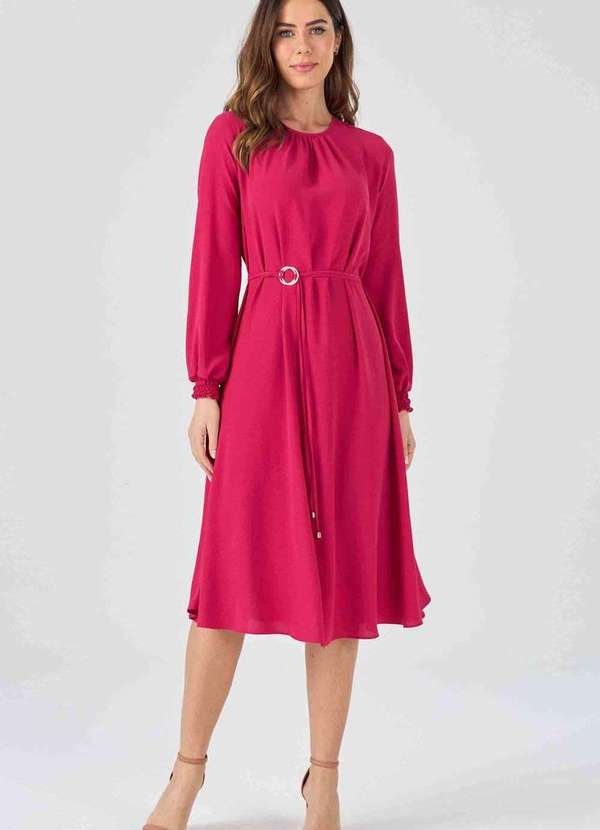 Pks - Vestido Midi Pks com Cinto Rosa