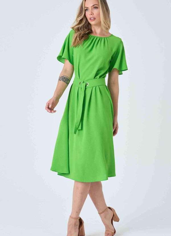 Pks - Vestido Midi Pks com Cinto Verde