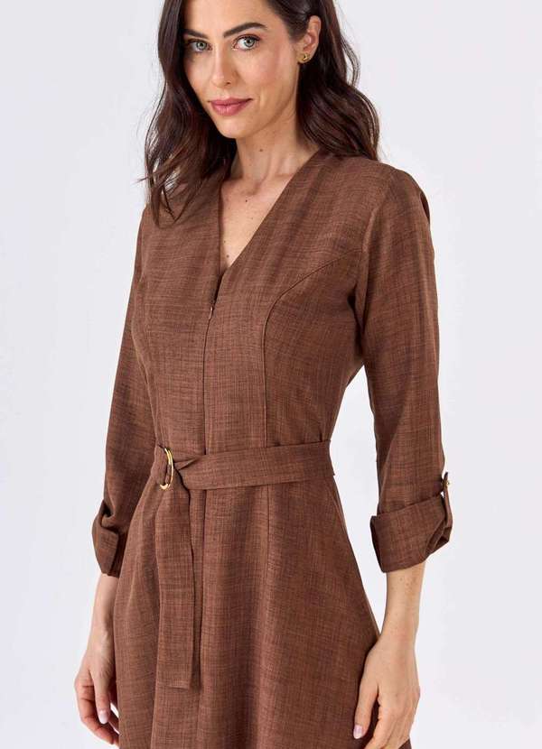 Pks - Vestido Midi Pks com Cinto Marrom 4