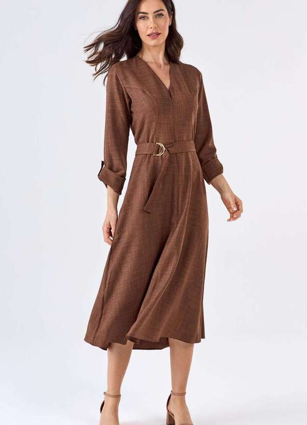 Pks - Vestido Midi Pks com Cinto Marrom 5