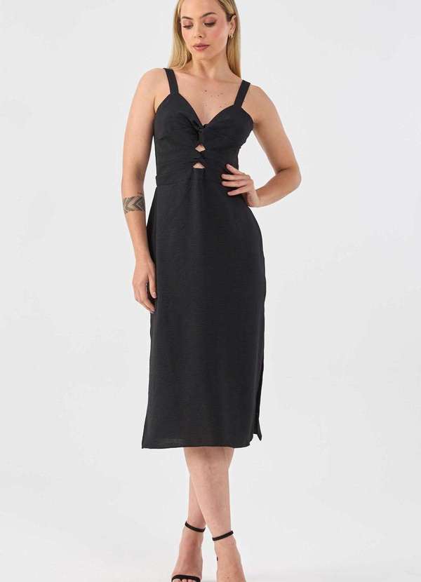 Pks - Vestido Midi Pks com Fendas Preto