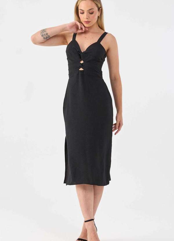 Pks - Vestido Midi Pks com Fendas Preto 5