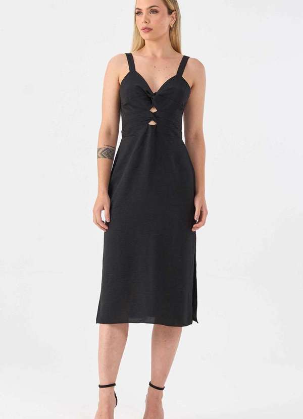 Pks - Vestido Midi Pks com Fendas Preto 6