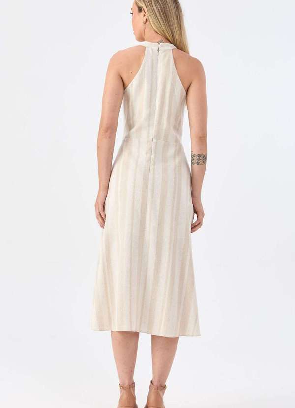 Pks - Vestido Midi Pks de Linho Listrado Bege 2