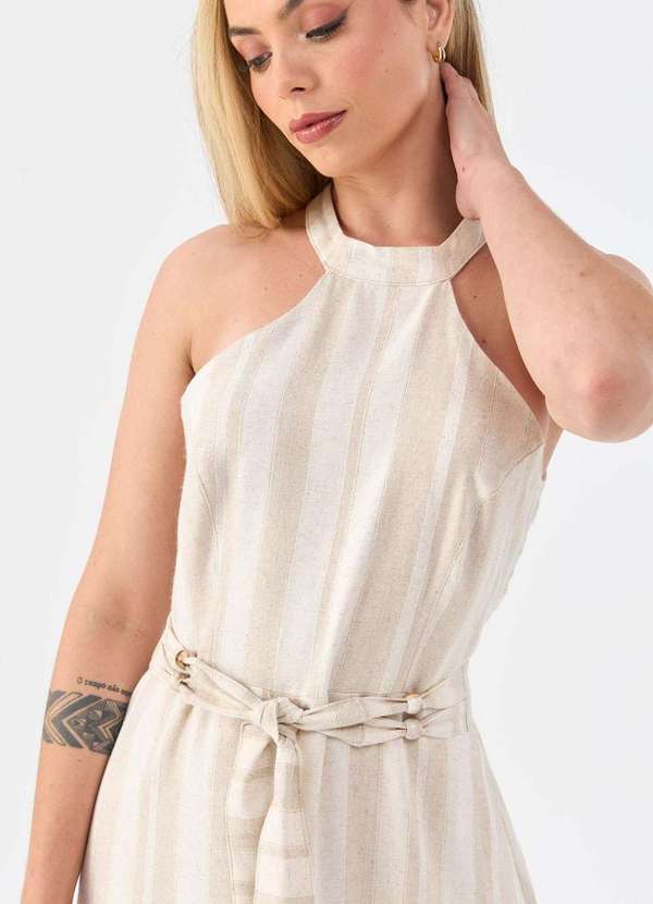 Pks - Vestido Midi Pks de Linho Listrado Bege 4
