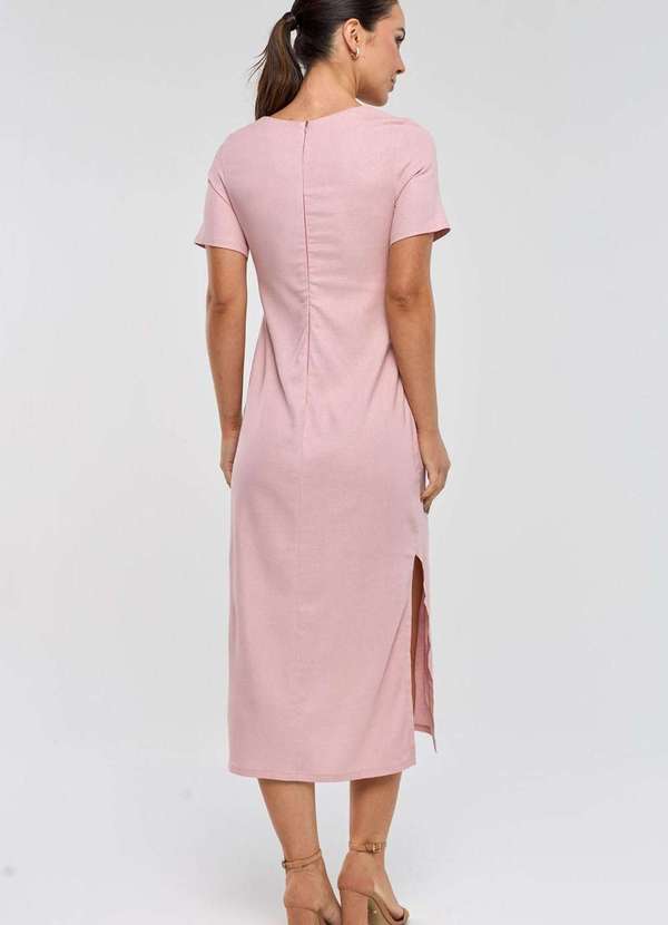 Pks - Vestido Midi Pks Decote V Linho Rosa 2