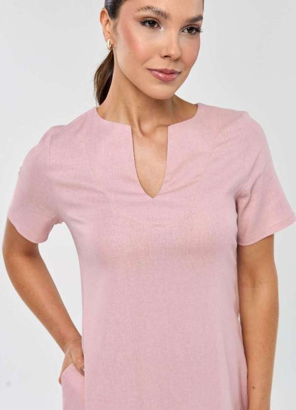 Pks - Vestido Midi Pks Decote V Linho Rosa 3