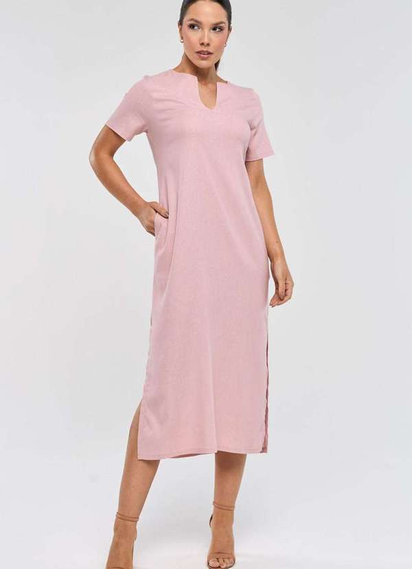 Pks - Vestido Midi Pks Decote V Linho Rosa 4