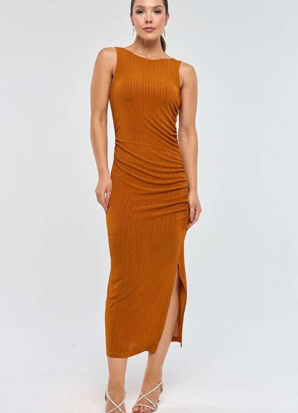 Pks - Vestido Midi Pks Drapeado Marrom