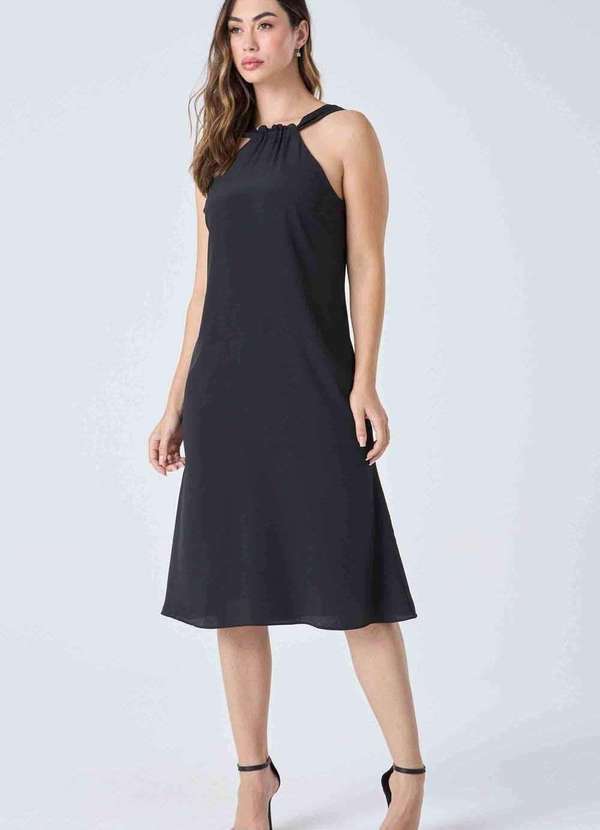 Pks - Vestido Midi Pks Frente Unica Preto