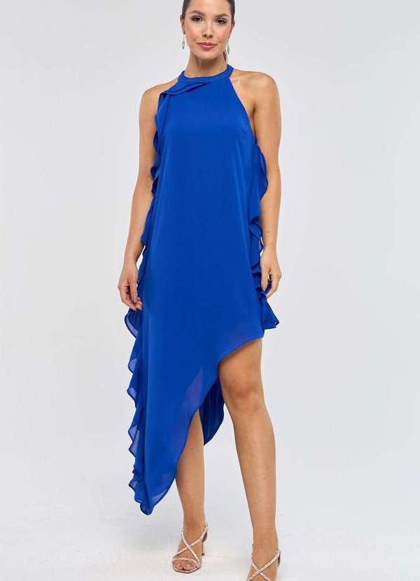 Pks - Vestido Midi Pks Frente Unica Azul