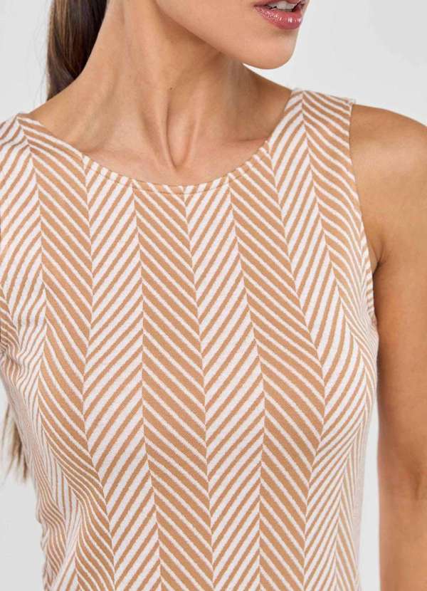 Pks - Vestido Midi Pks Jacquard Listras Bege 3