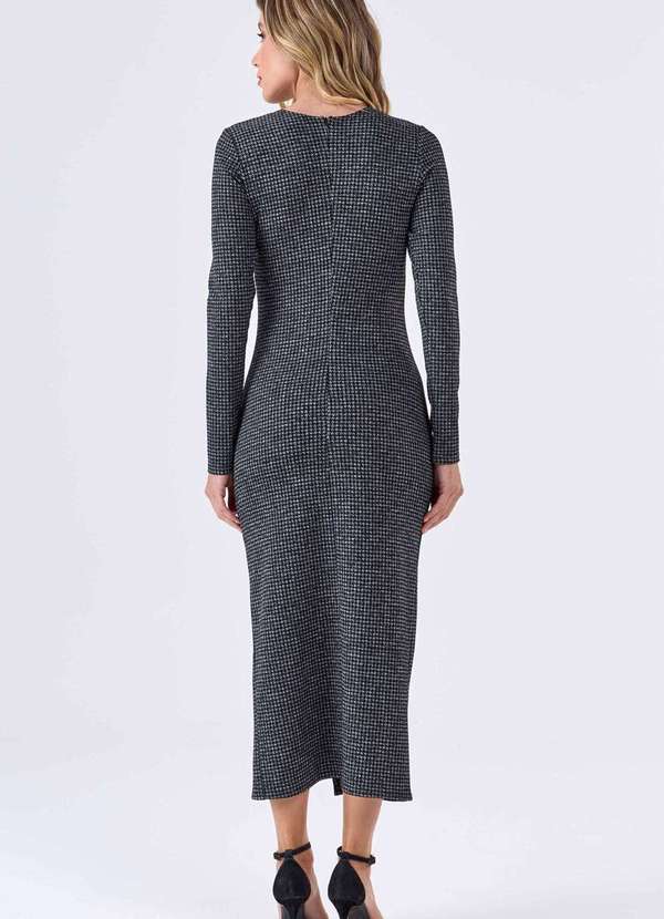 Pks - Vestido Midi Pks Jacquard Pied de Poule Cinza 2