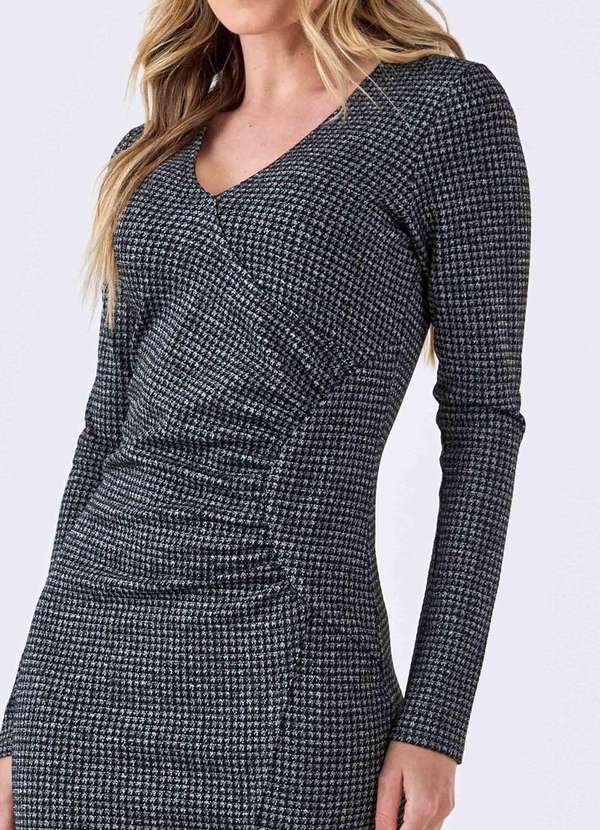 Pks - Vestido Midi Pks Jacquard Pied de Poule Cinza 3