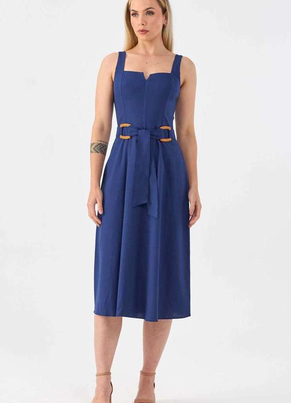 Pks - Vestido Midi Pks Linho Azul