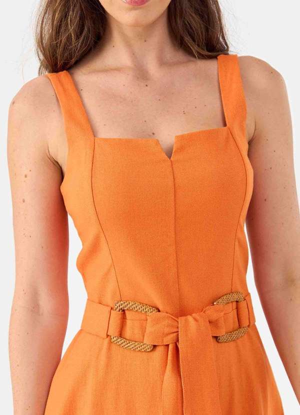 Pks - Vestido Midi Pks Linho Laranja 3