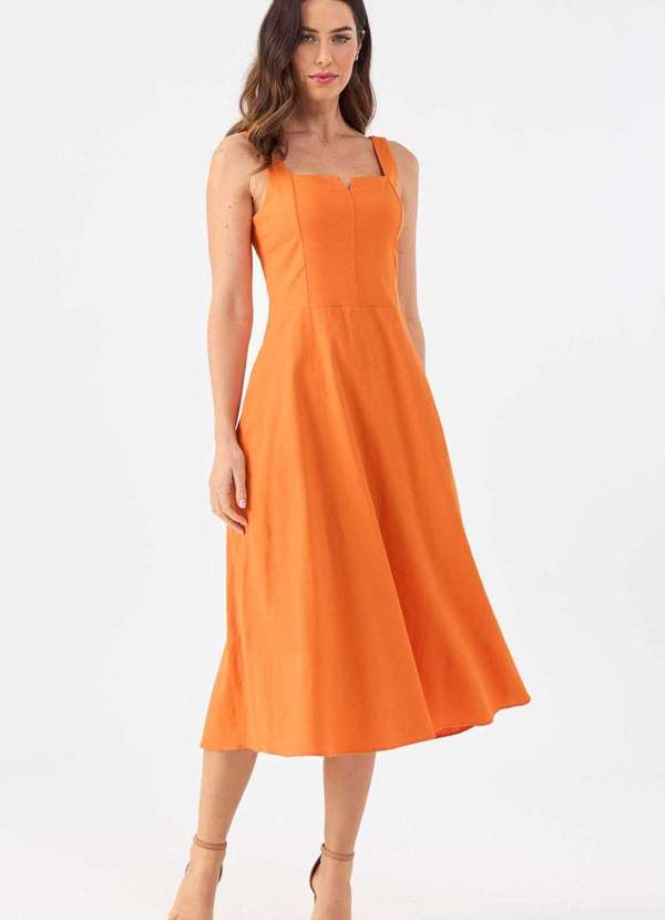 Pks - Vestido Midi Pks Linho Laranja 4