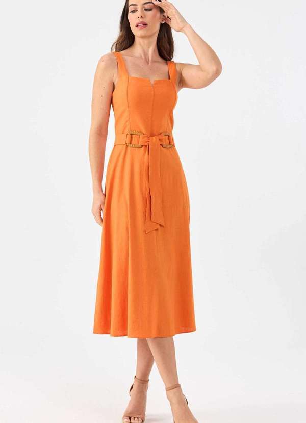 Pks - Vestido Midi Pks Linho Laranja 5