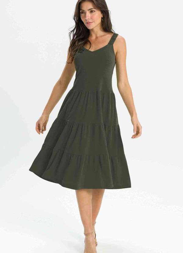 Pks - Vestido Midi Pks Malha Canelada Verde