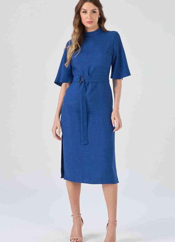 Pks - Vestido Midi Pks Mangas 3/4 Azul