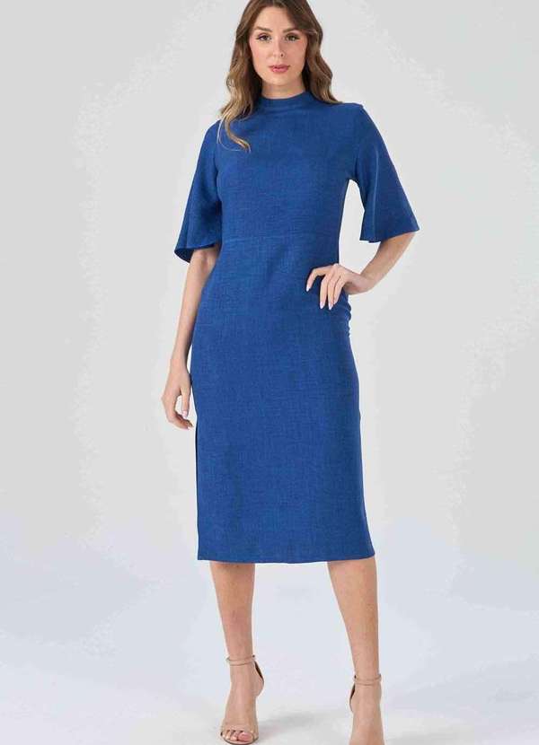 Pks - Vestido Midi Pks Mangas 3/4 Azul 3