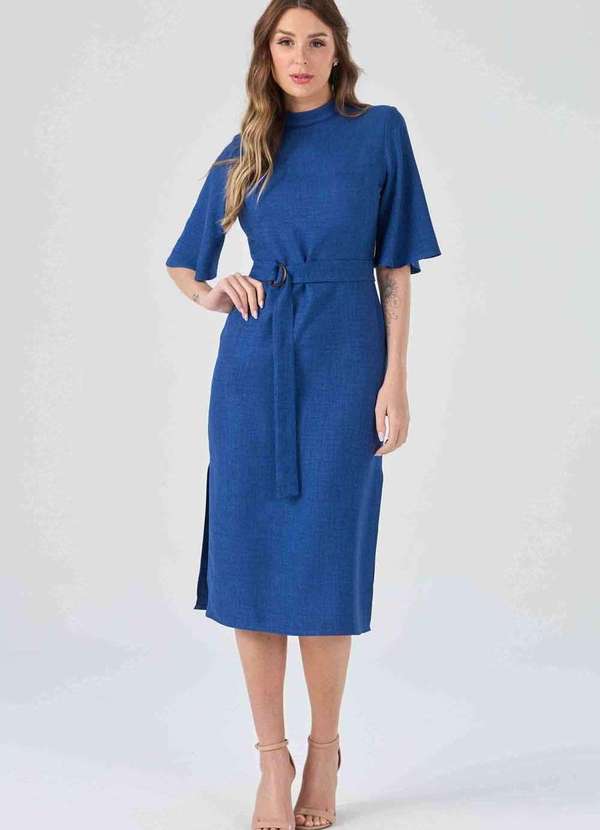 Pks - Vestido Midi Pks Mangas 3/4 Azul 6