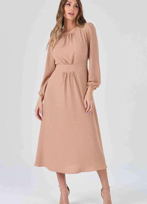 Pks - Vestido Midi Pks Poa Bege 4