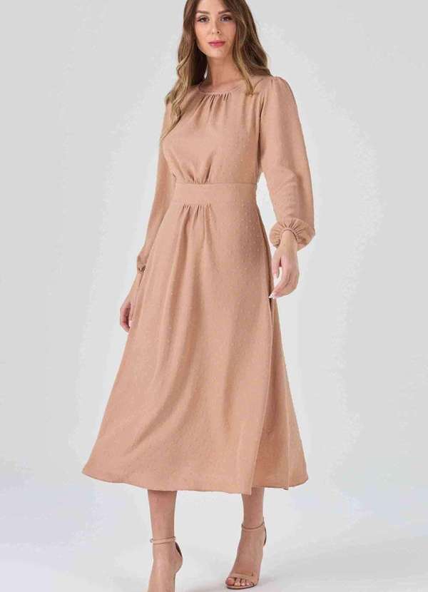 Pks - Vestido Midi Pks Poa Bege 5