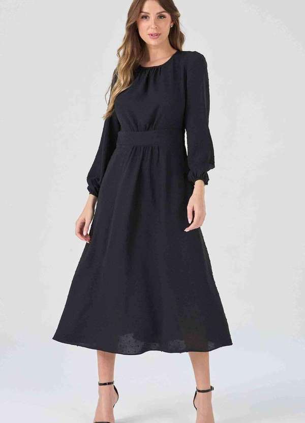 Pks - Vestido Midi Pks Poa Preto