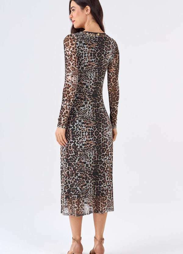 Pks - Vestido Midi Pks Tule Estampa Animal Print Preto 2